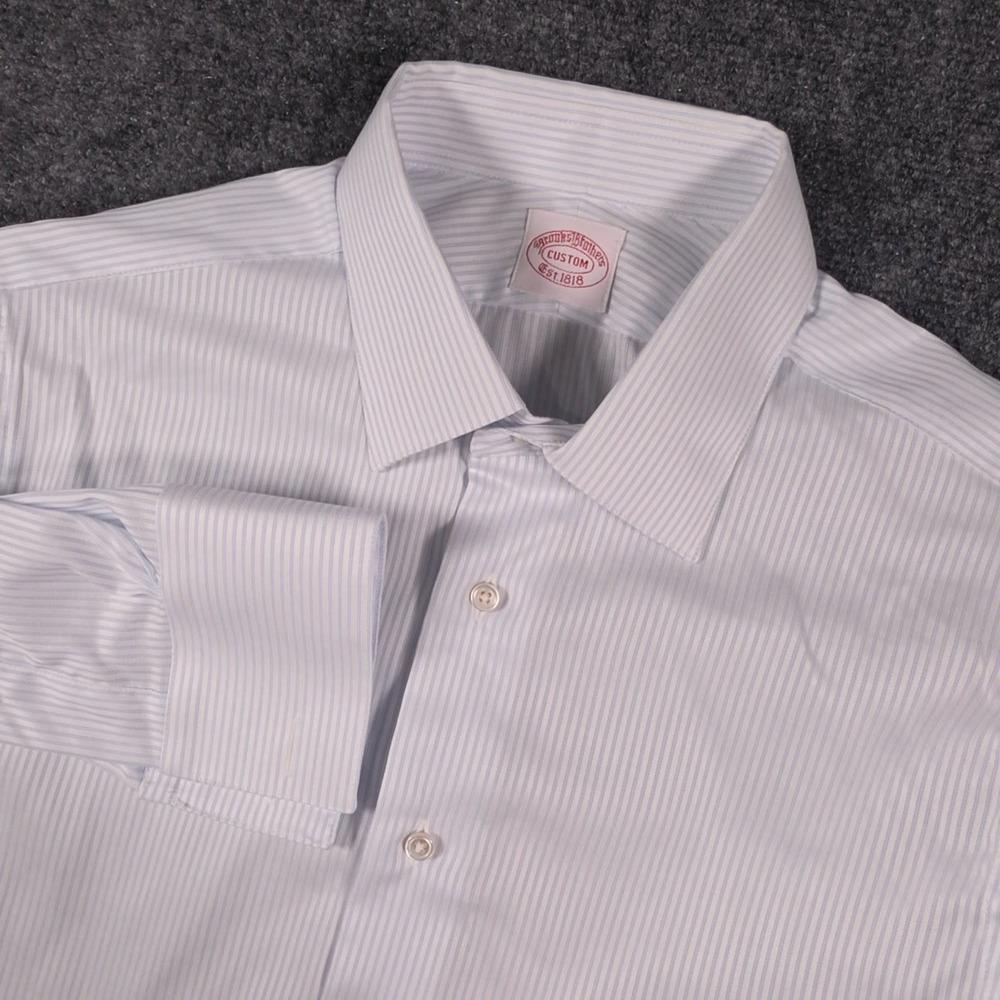 Brooks Brothers Custom Dress Shirt Mens Blue Striped Made USA Makers